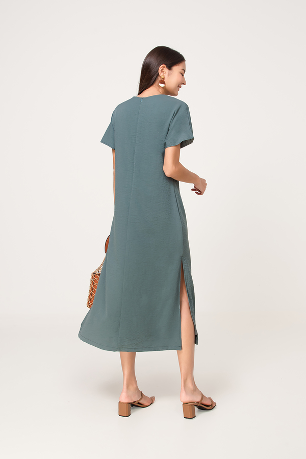 Mihaela Textured Slit Midaxi Dress