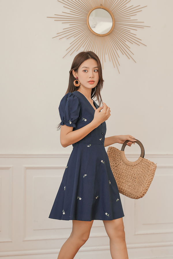 Sage Embroidered Puff Sleeve Dress