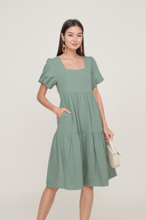 Tessia Square Neck Pocket Tiered Dress