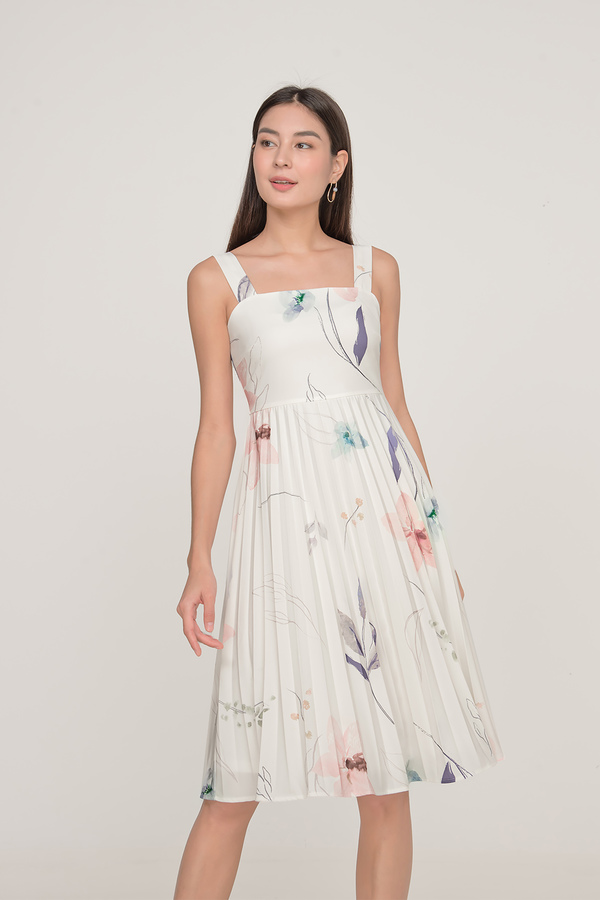 Spring Bloom Pleated Tea Dress