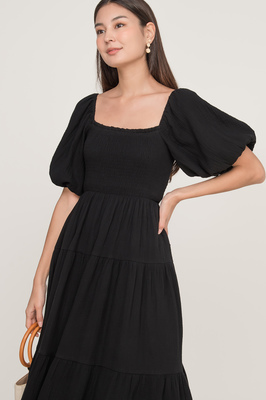 Mila Shirred Sleeve Tiered Midi Dress