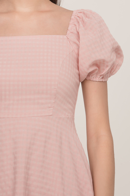 Calico Puff Sleeve Pocket Dress