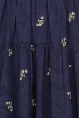 Clove Embroidered Shirred Midi Dress