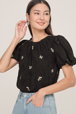 Clove Embroidered Puff Sleeve Blouson