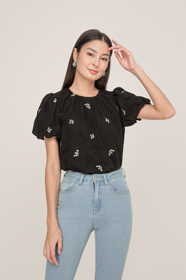 Clove Embroidered Puff Sleeve Blouson