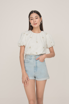 Clove Embroidered Puff Sleeve Blouson