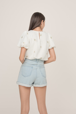 Clove Embroidered Puff Sleeve Blouson