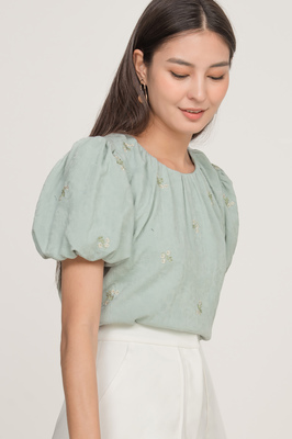Clove Embroidered Puff Sleeve Blouson