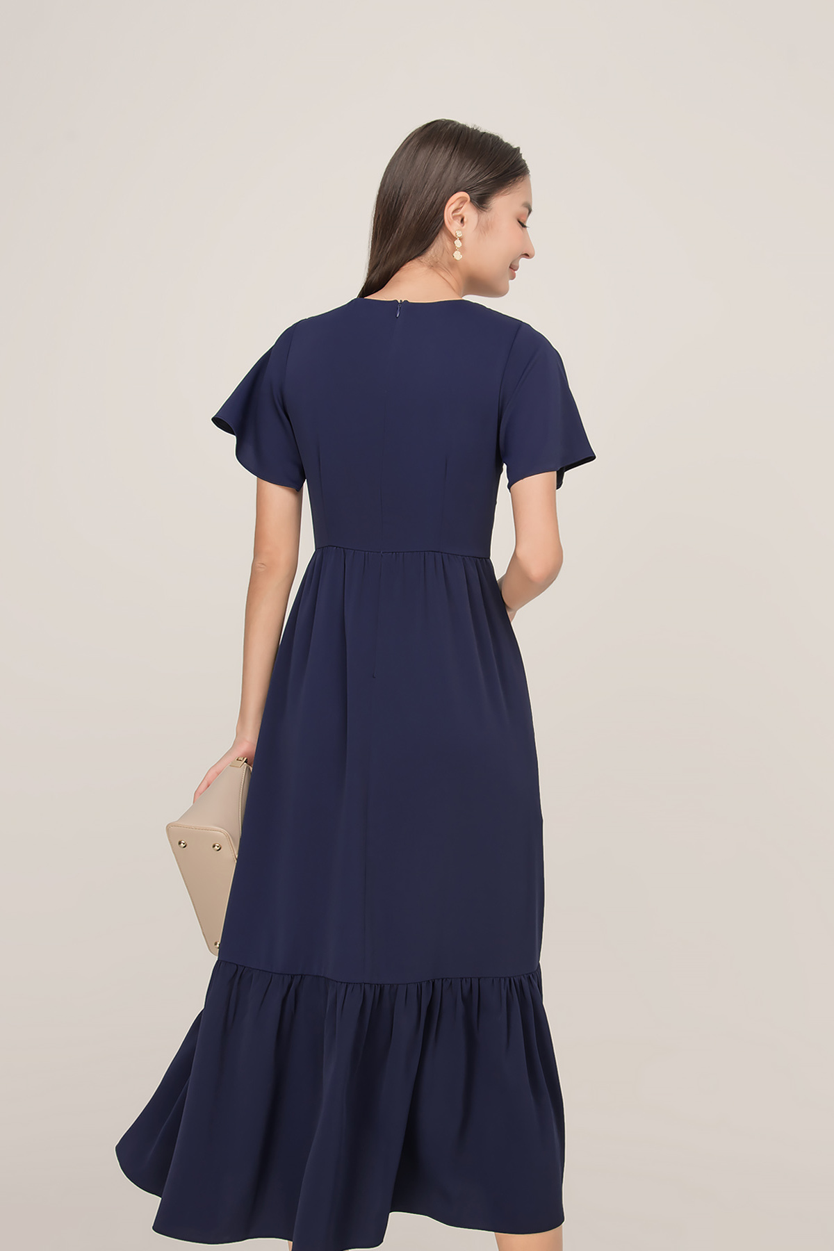 navy flutter sleeve dress