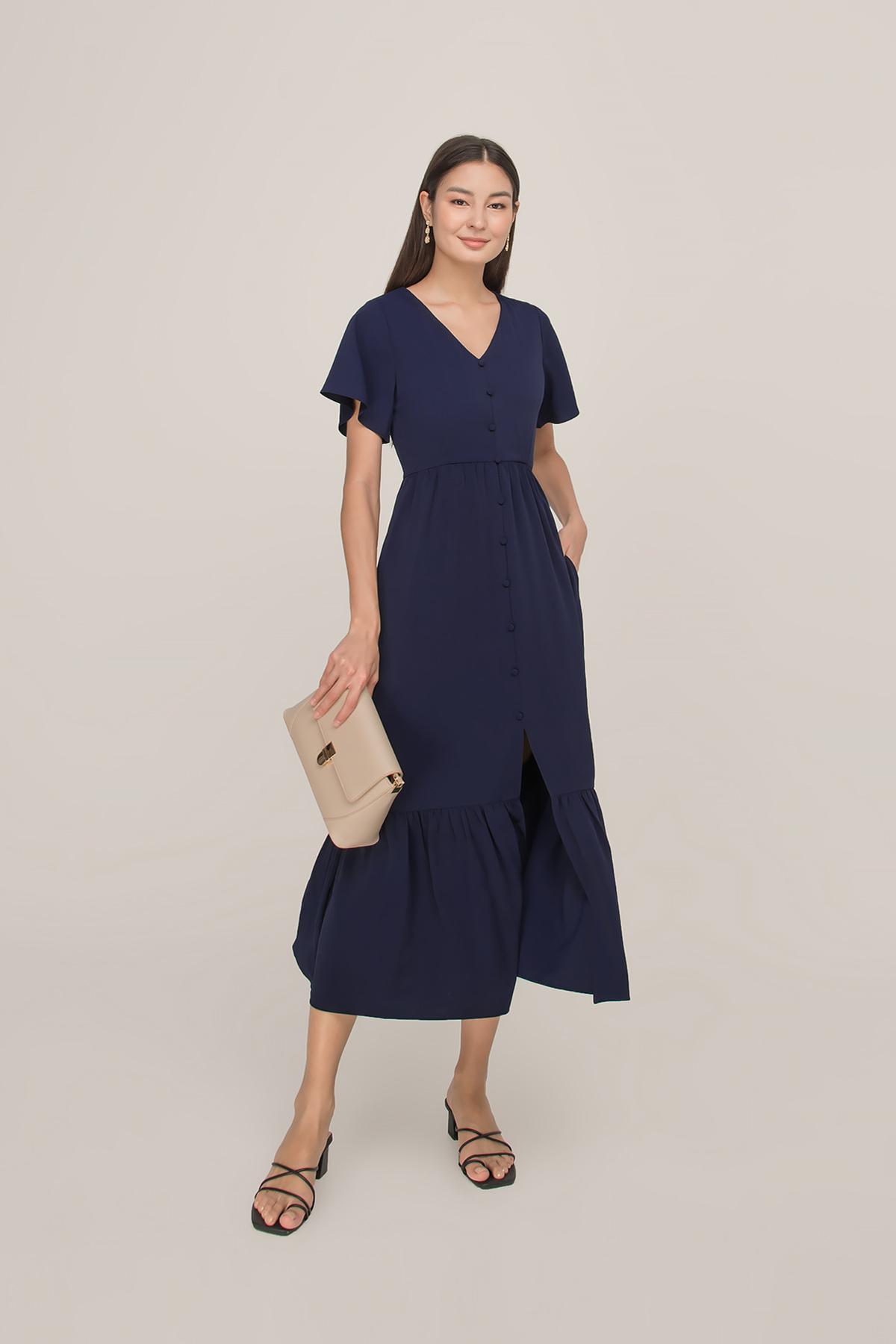 vienna flutter sleeve wrap dress