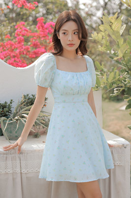 Spring Floral Puff Sleeve Dress