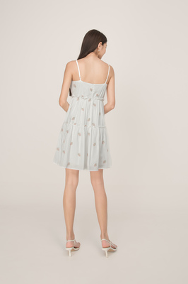 Chamomile Embroidered Ruched Tiered Dress