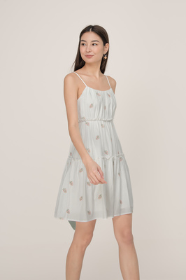Chamomile Embroidered Ruched Tiered Dress