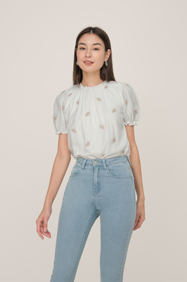 Chamomile Embroidered Puff Sleeve Blouson