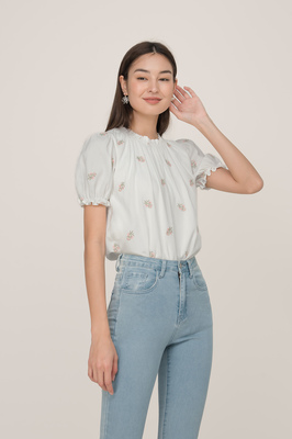 Chamomile Embroidered Puff Sleeve Blouson