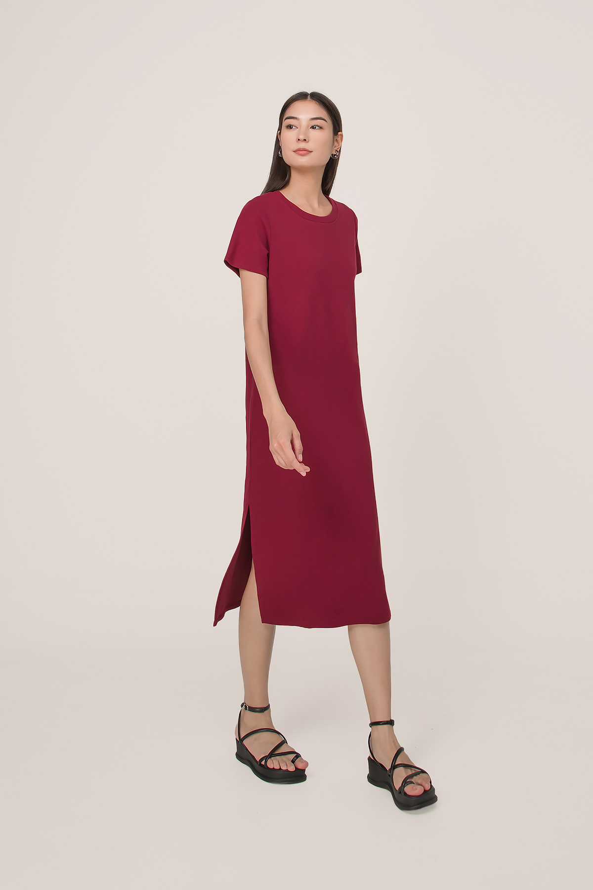 Red ribbed sale midi dress