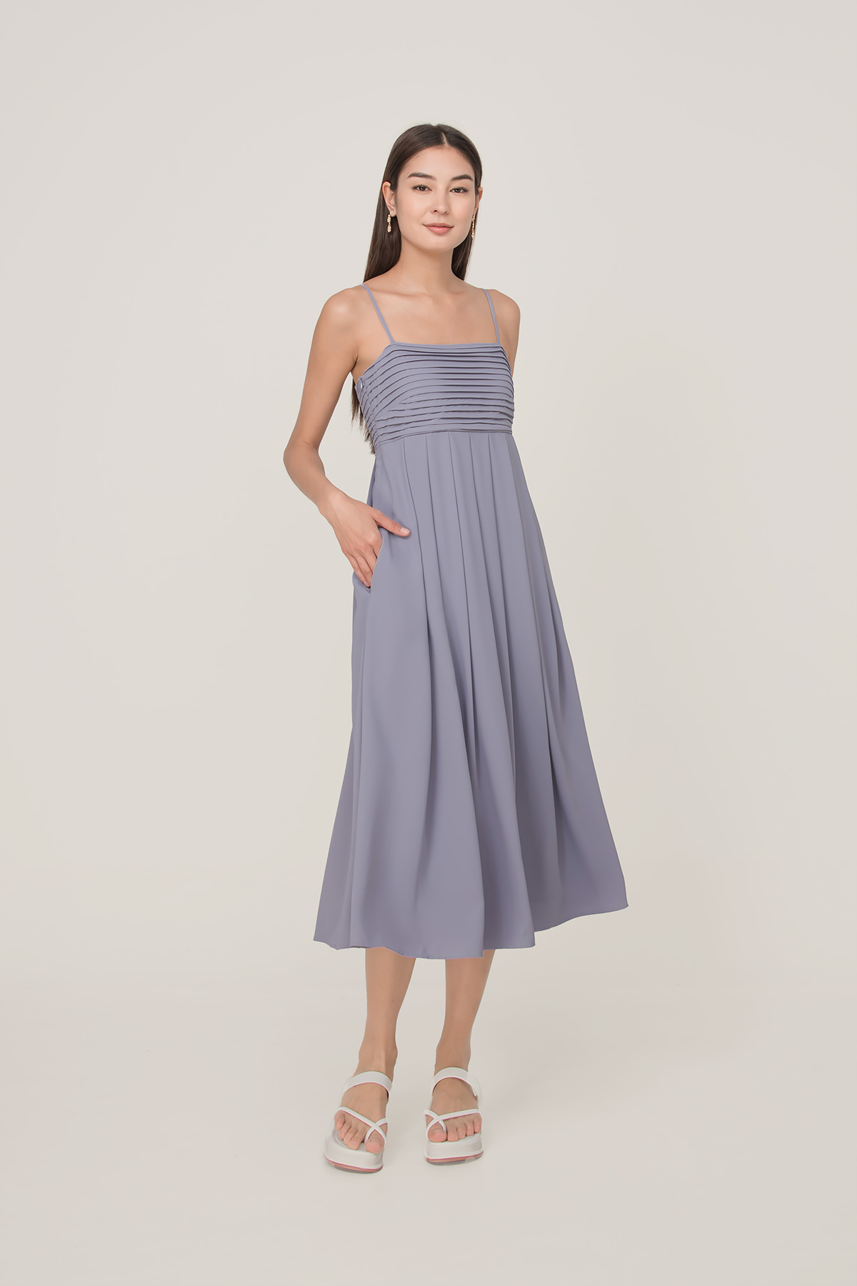 Fayth Fay Pintuck Pleated Midi Dress