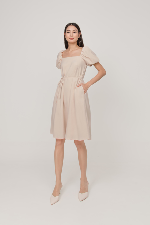 Nayla Puff Sleeve Pocket Midi Dress