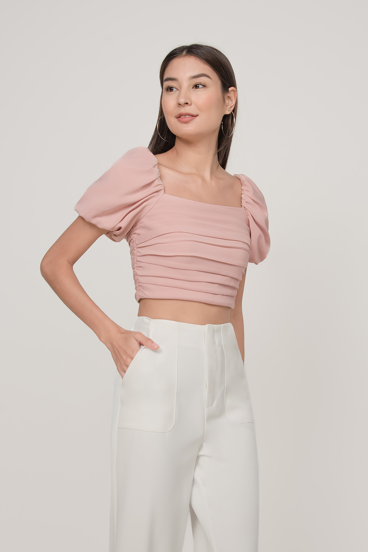 Fayth • Raychelle Ruched Puff Sleeve Crop Top