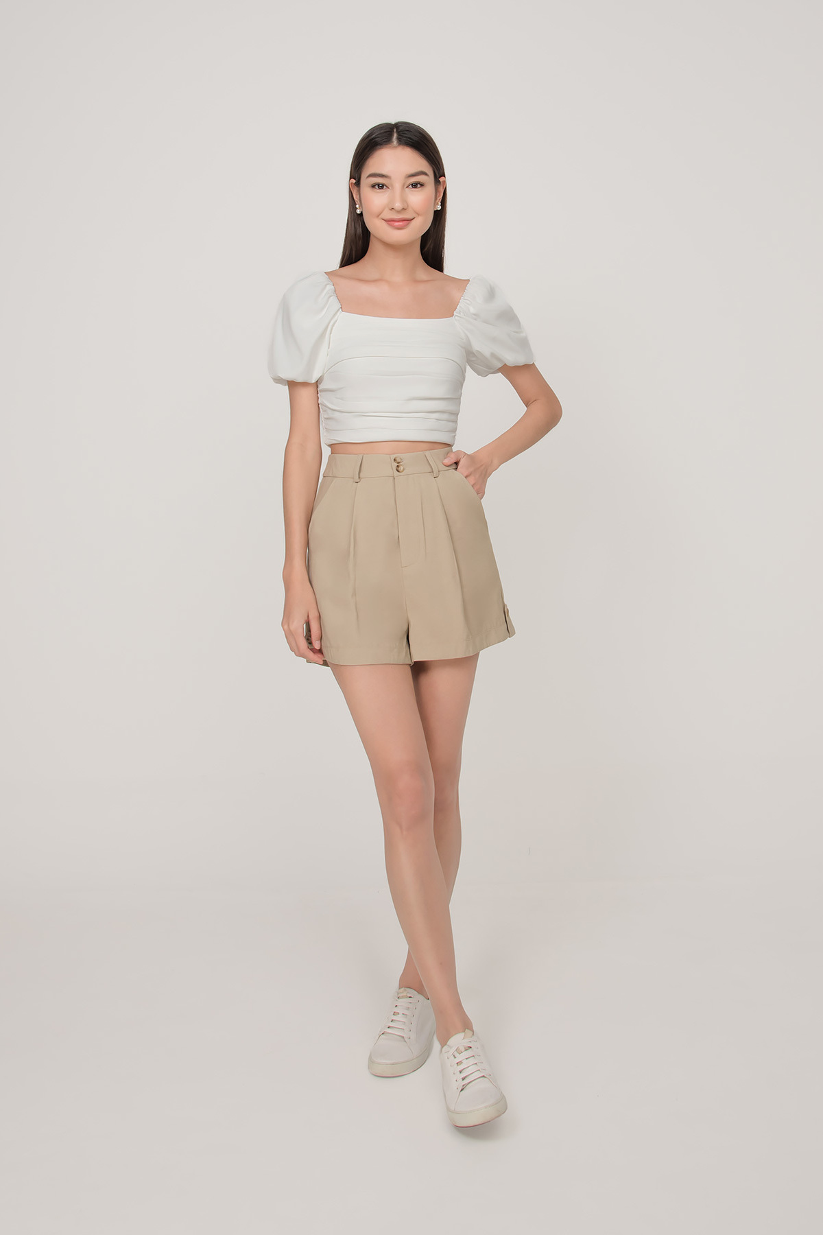 Ruched puff sleeve online crop top