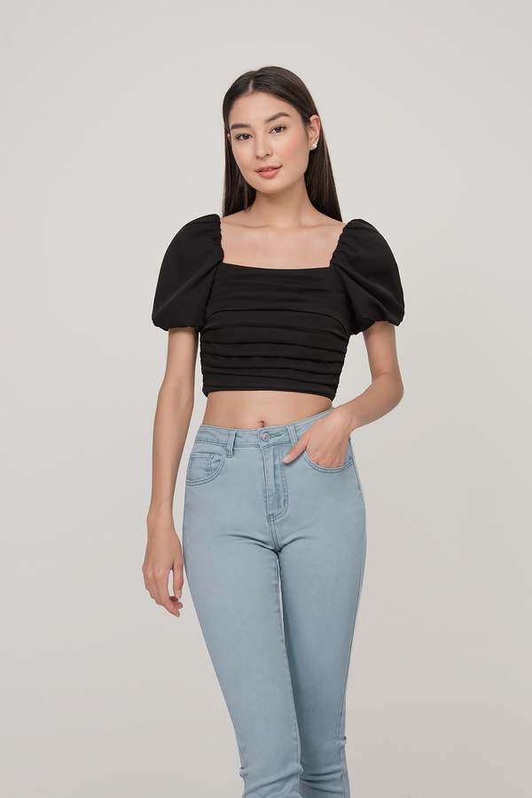 Raychelle Ruched Puff Sleeve Crop Top