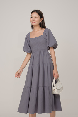 Mila Shirred Sleeve Tiered Midi Dress