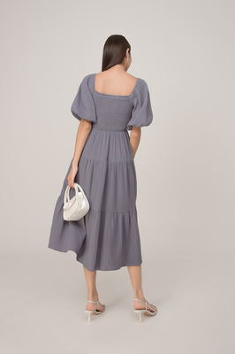 Mila Shirred Sleeve Tiered Midi Dress