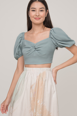 Kayla Knotted Puff Sleeve Crop Top