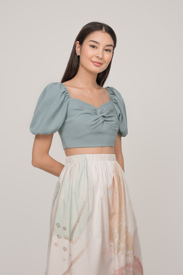 Kayla Knotted Puff Sleeve Crop Top