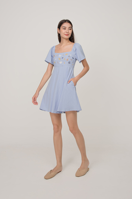 Wisteria Embroidered Flutter Sleeve Dress