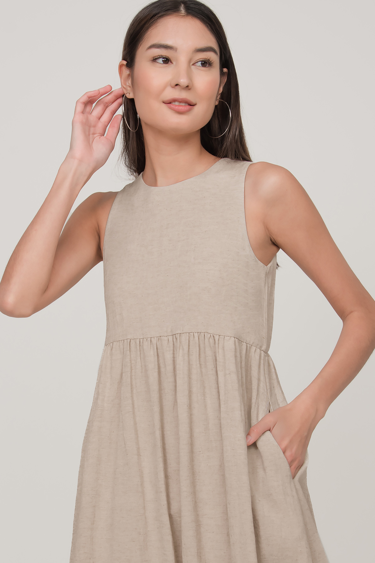 Fayth Heather Linen Babydoll Midi Dress