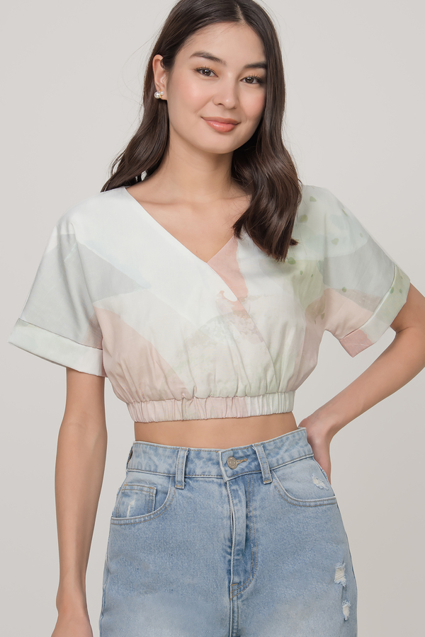 Vida Abstract Wrap Sleeve Top