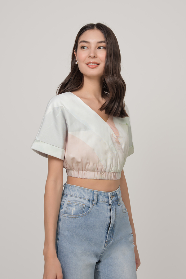 Vida Abstract Wrap Sleeve Top