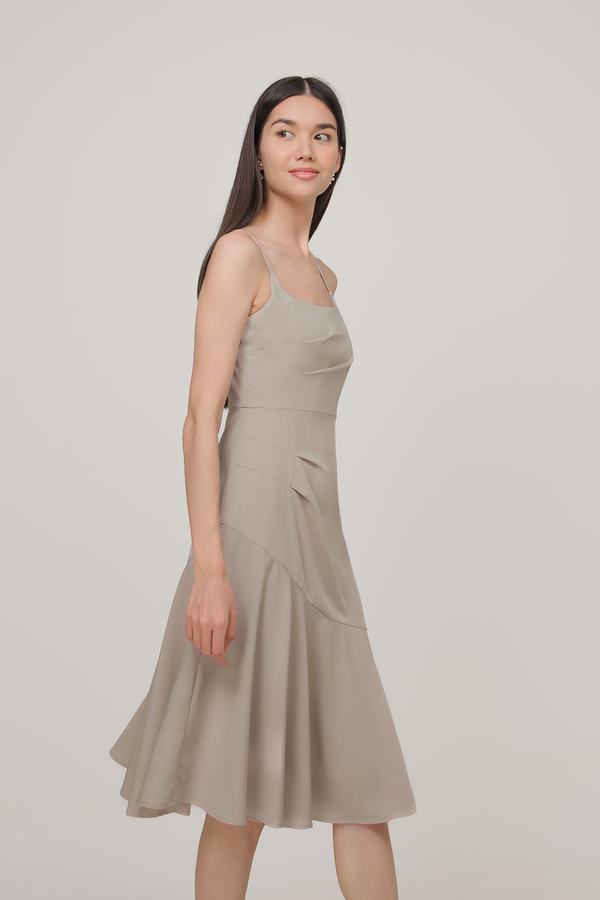 Olive Side Pleat Midi Dress