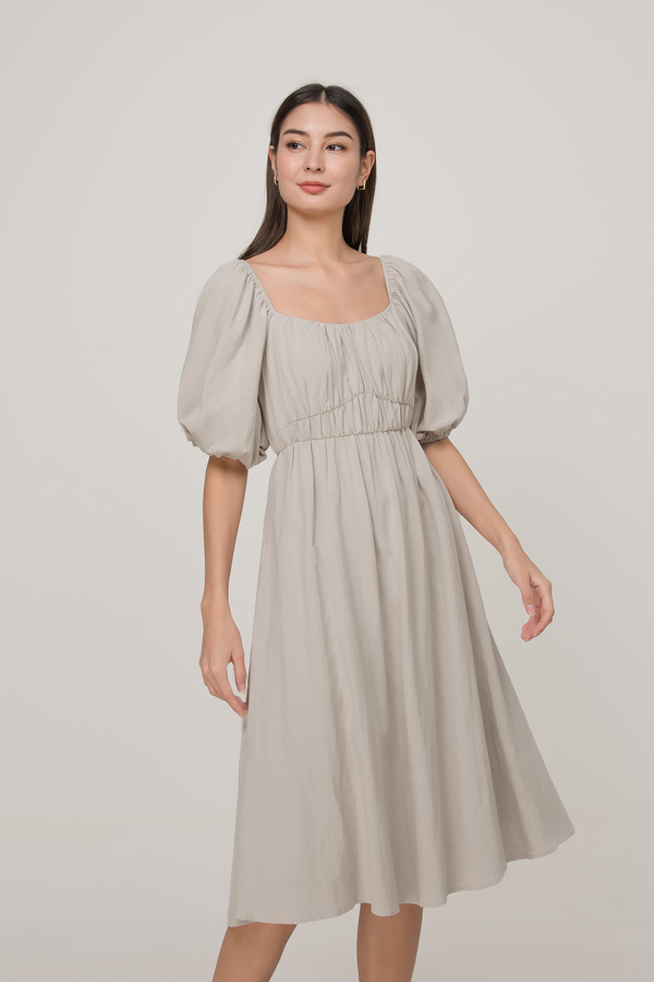 Layla Shirred Linen Midi Dress