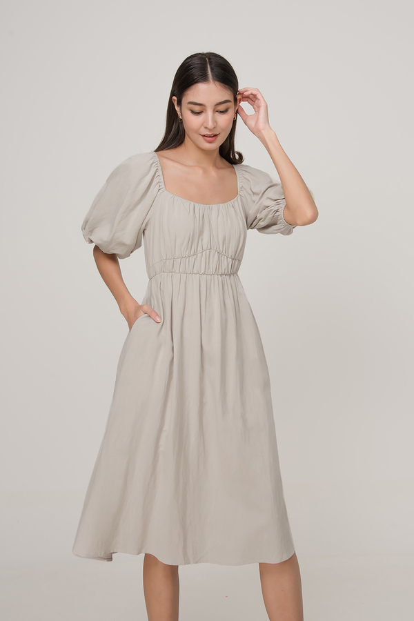 Layla Shirred Linen Midi Dress