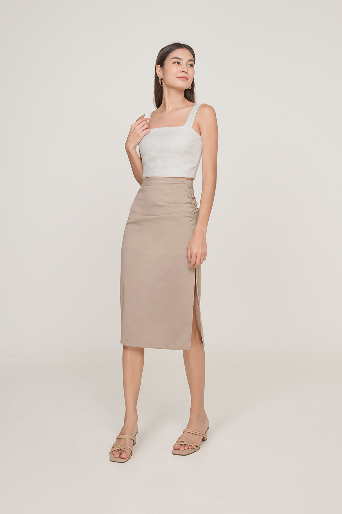 Beige ruched clearance skirt