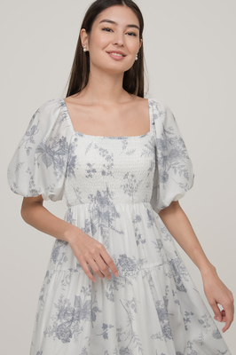 Wallpaper Shirred Sleeve Tiered Midi Dress