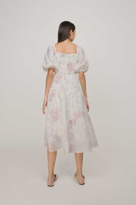 Wallpaper Shirred Sleeve Tiered Midi Dress