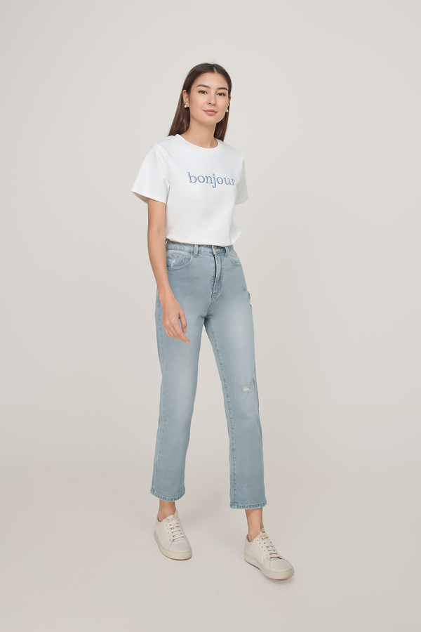 Bonjour Crew Neck Slogan Tee