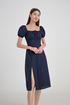 Claudette Dotted Ruched Slit Midi Dress