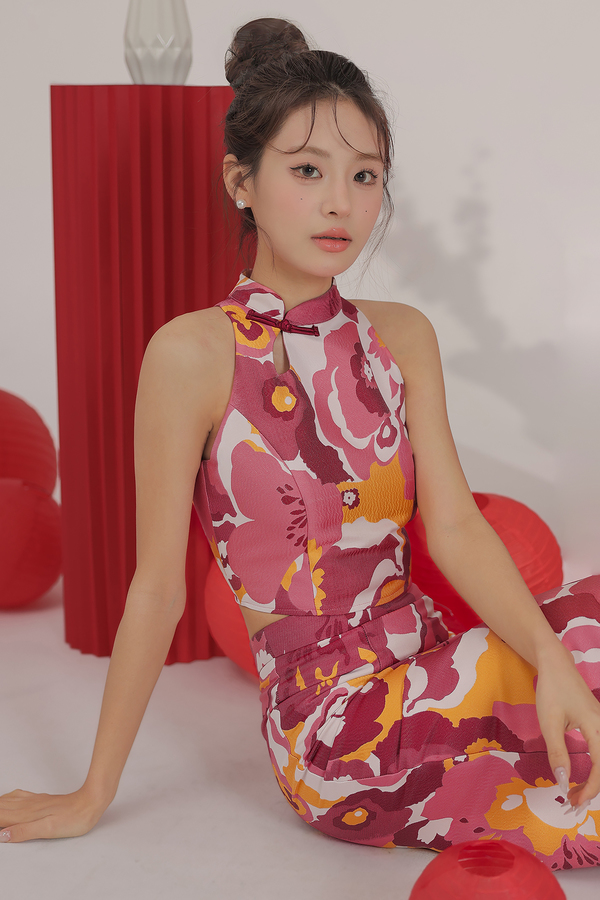 Yuan Jacquard Mandarin Collar Top