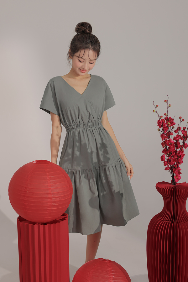 Riko Wrap Sleeve Pocket Midi Dress