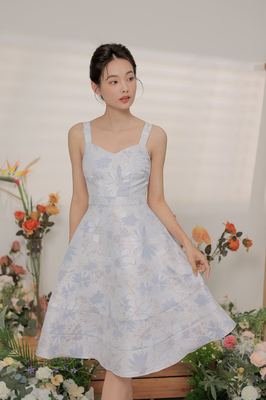 Xi Jacquard Sweetheart Midi Dress