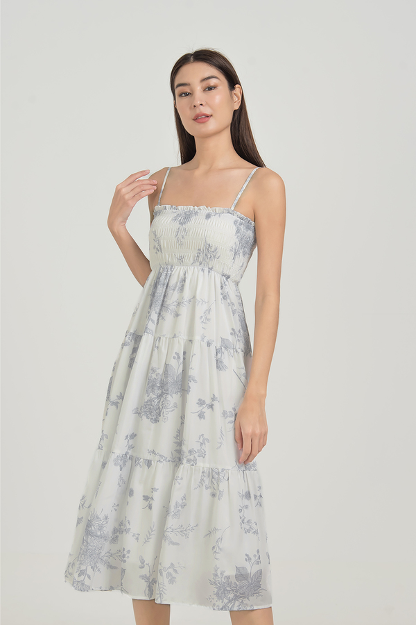 Wallpaper Shirred Sleeveless Midi Dress
