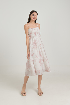 Wallpaper Shirred Sleeveless Midi Dress
