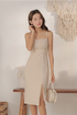 Thalia Ruched Sweetheart Slit Midi Dress
