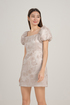 Peonies Jacquard Puff Sleeve Dress