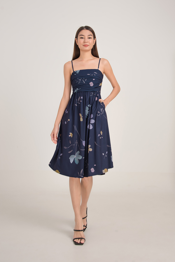 Bouquet Ruched Pocket Midi Dress