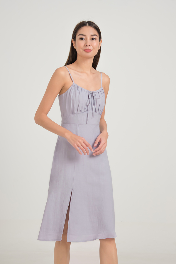 Miya Ruched Slit Midi Dress